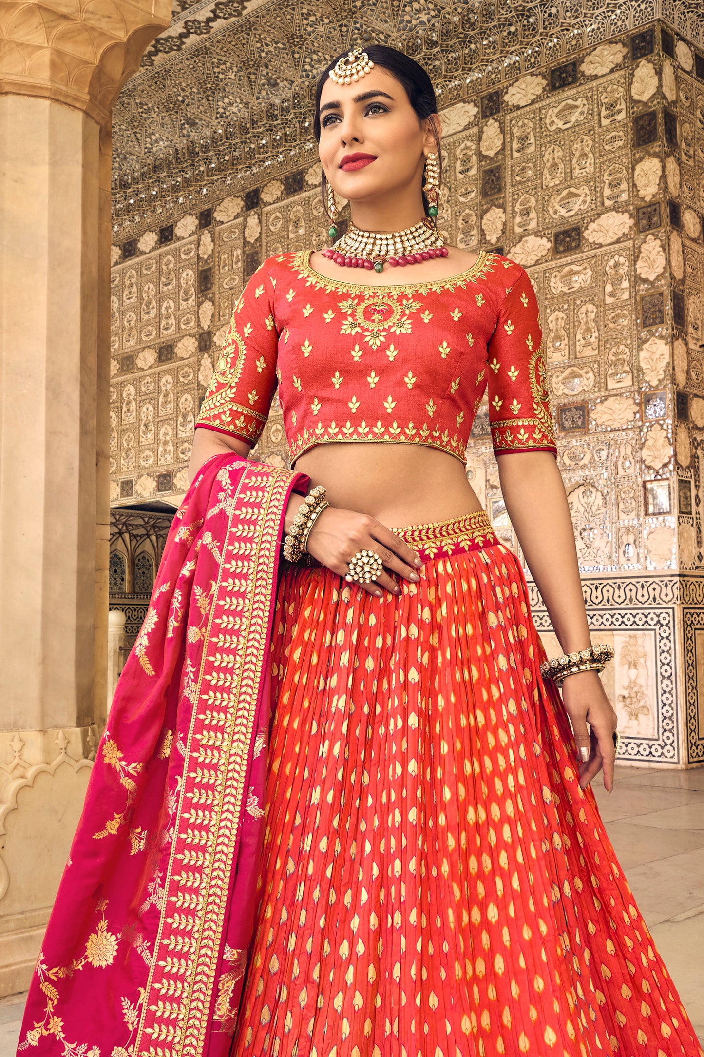 Banarasi Silk Lahenga Skirt with Stunning Designer Blouse & Dupatta