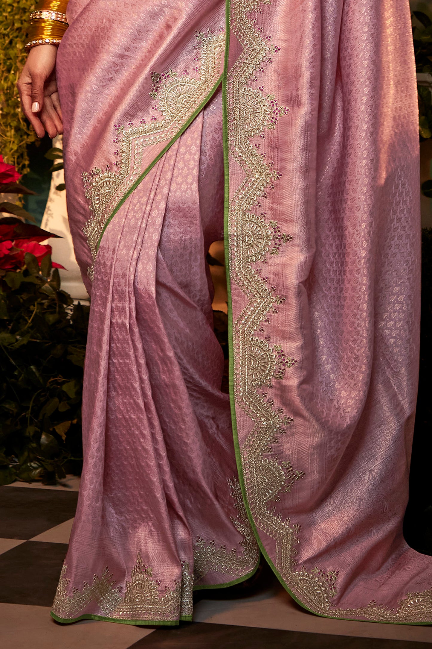 Mauve Pink Feather Light Organza Saree with Designer Blouse