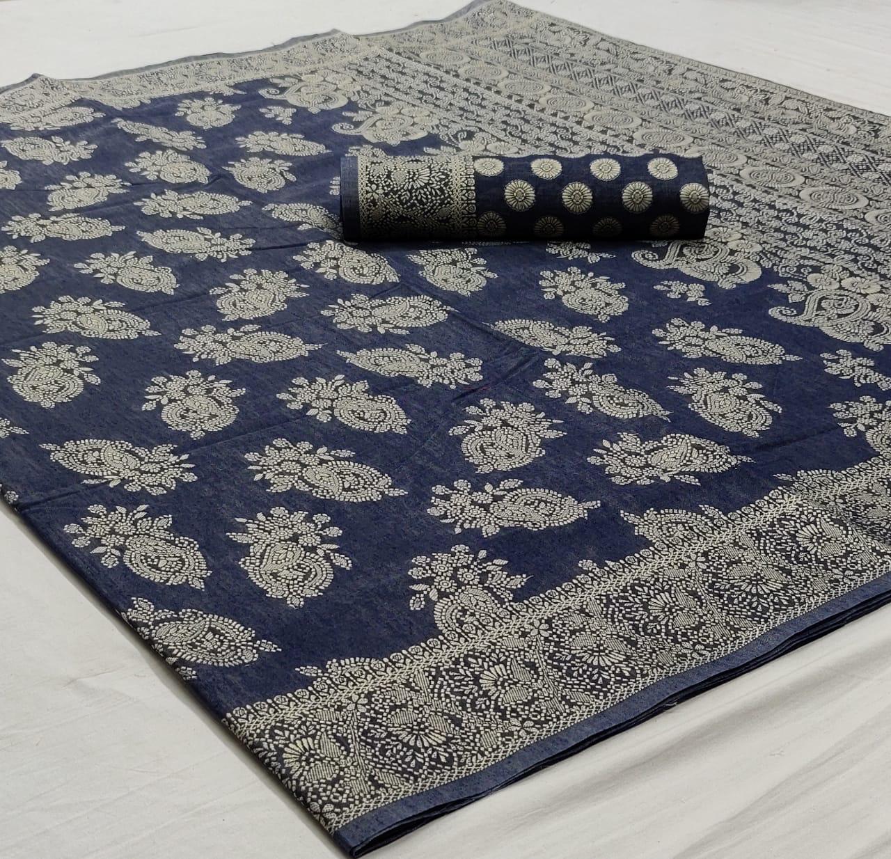 Porpoise Grey Woven Chikankari Saree with Intricate Design