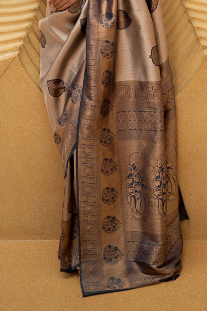 Copper Black Designer Kanjivaram Silk Saree with Antique Finish