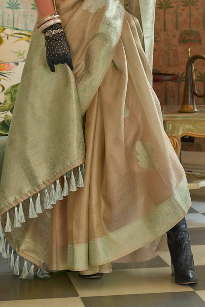 Light Brown with Green  Soft Kanjivaram Silk Saree with Blouse