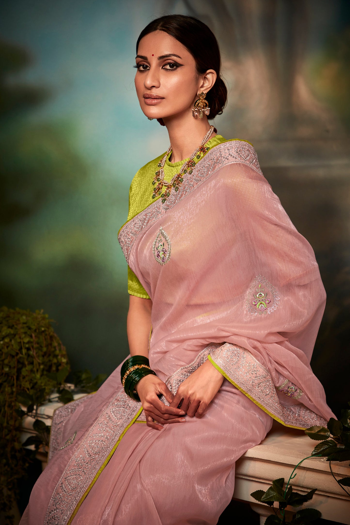 Mauve Pink Feather Light Organza Saree with Designer Blouse