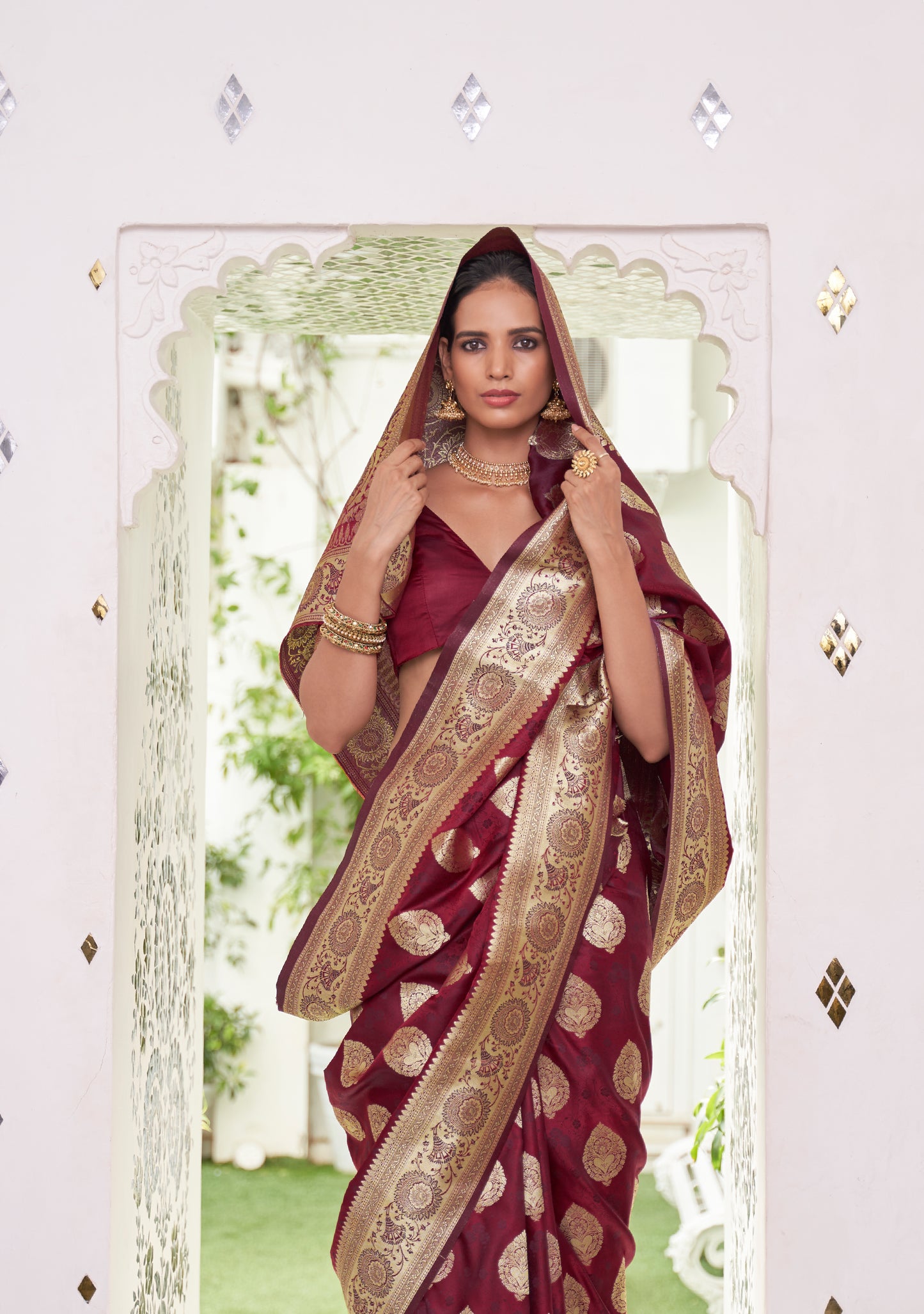 Maroon Red  Stunning Zari Woven Kanjivaram Silk Saree