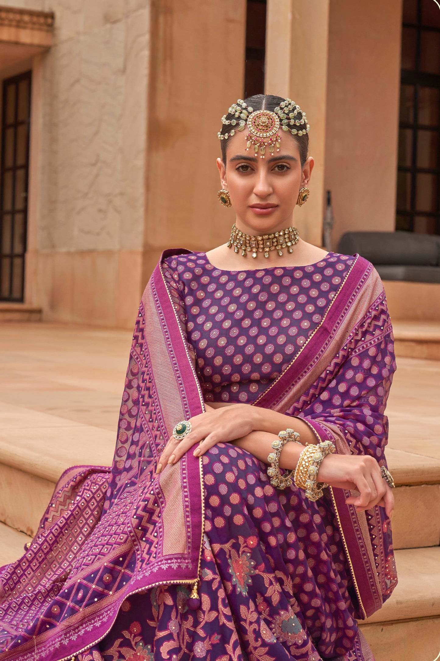 Mahogany Purple Floral Broad Design Border Soft Silk Saree