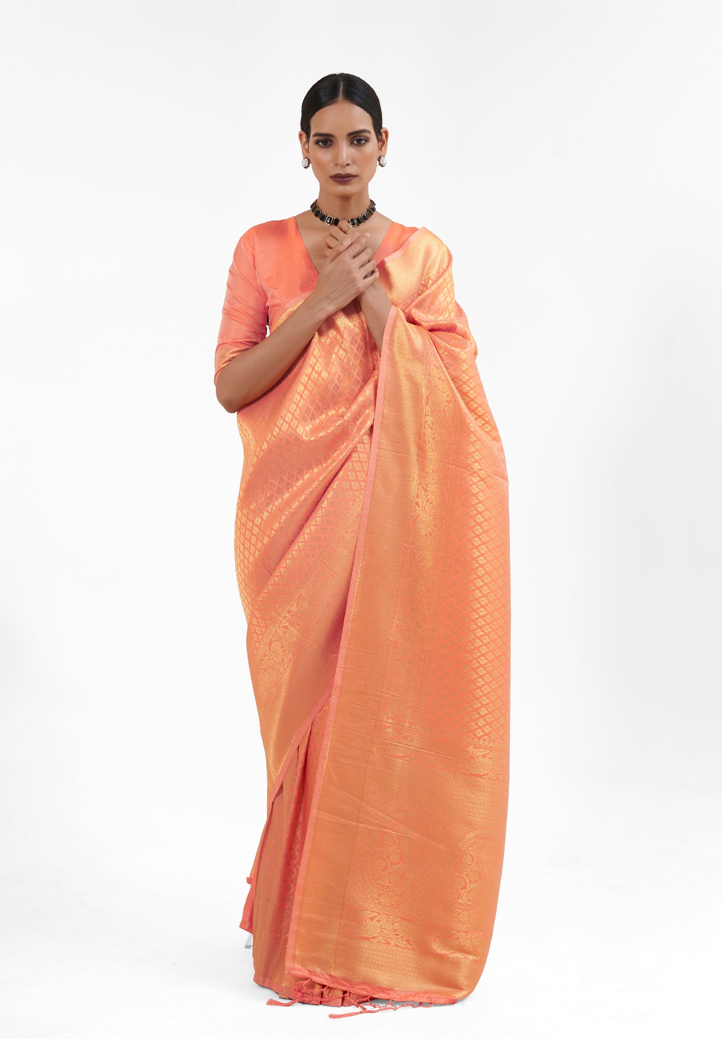 Pastel Orange  Zari Woven Soft Kanjivaram Silk Saree