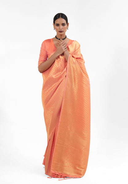 Pastel Orange  Zari Woven Soft Kanjivaram Silk Saree