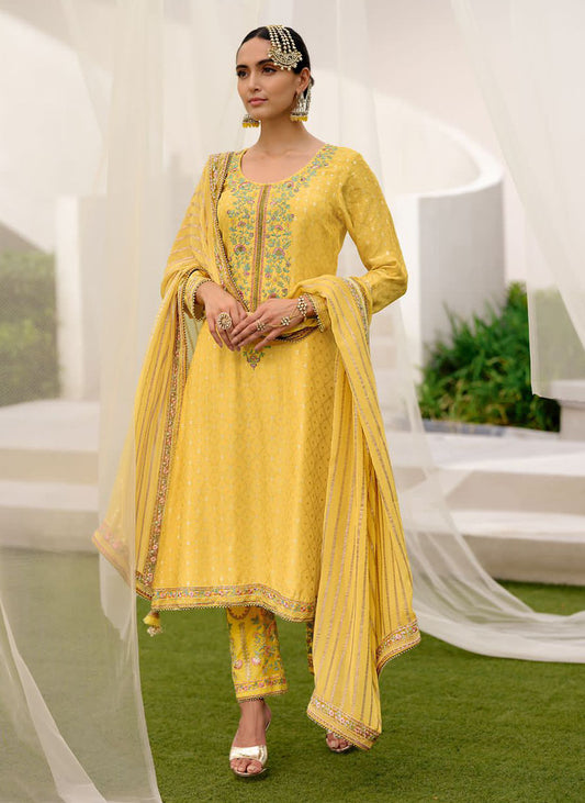 Nooraniyat Yellow Designer Embroidered Suit with Pants and Dupatta