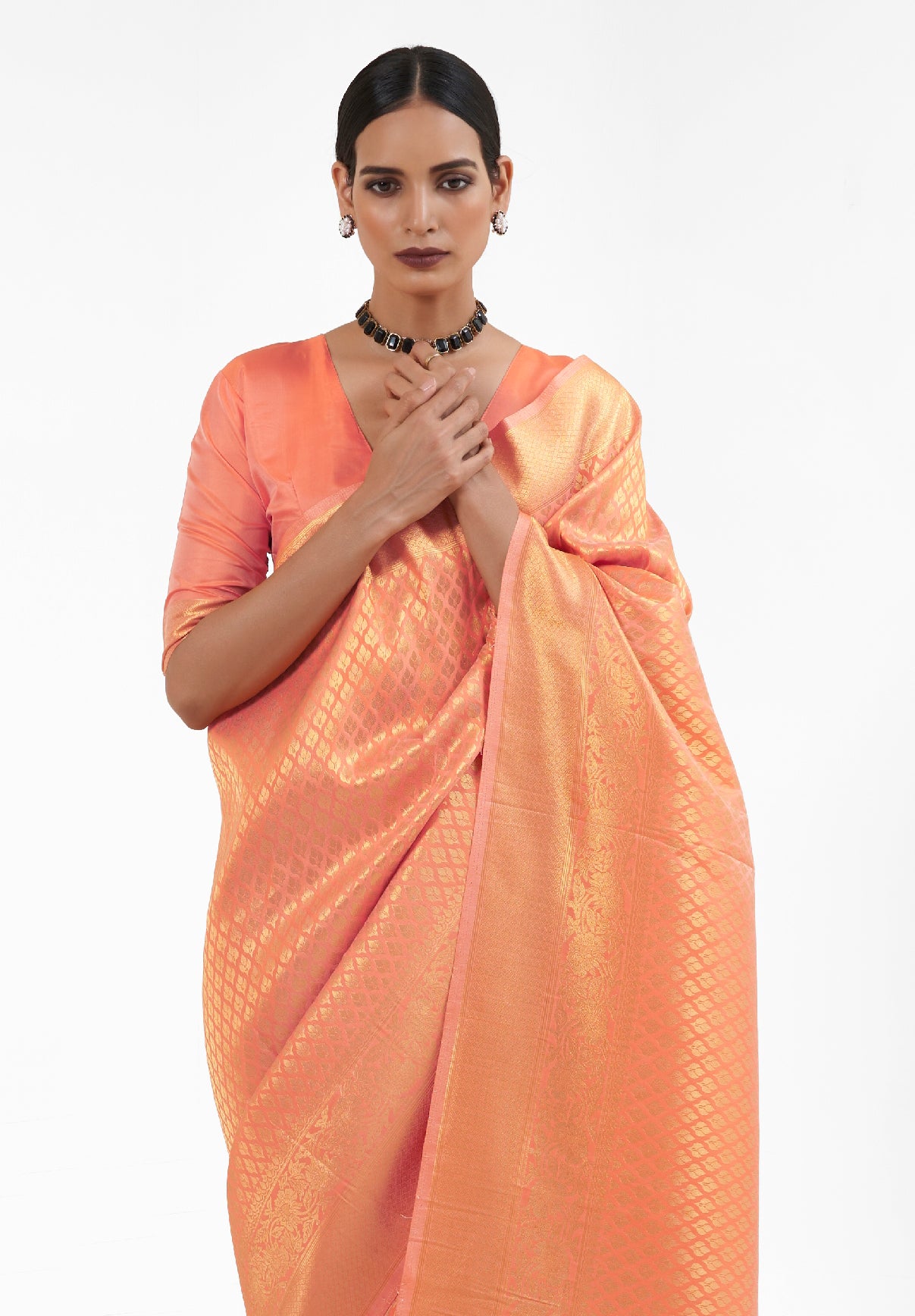 Pastel Orange  Zari Woven Soft Kanjivaram Silk Saree