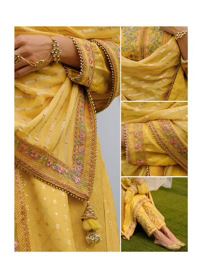 Nooraniyat Yellow Designer Embroidered Suit with Pants and Dupatta