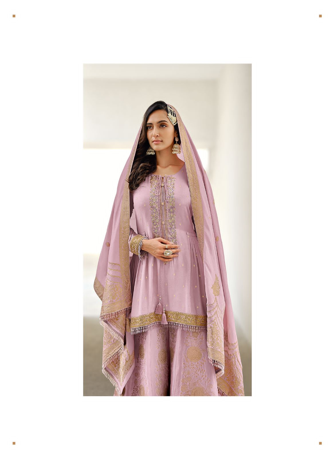 Light Mauve Embroidered Sharara Suit with Organza Embroidered Dupatta