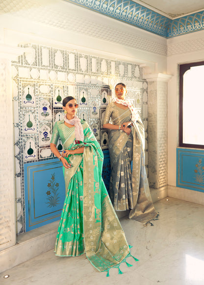 Teal Green Banarasi Woven Jaal Designer Silk Saree