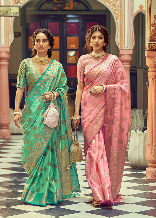 Pear Green Woven Banarasi Saree for Weddings