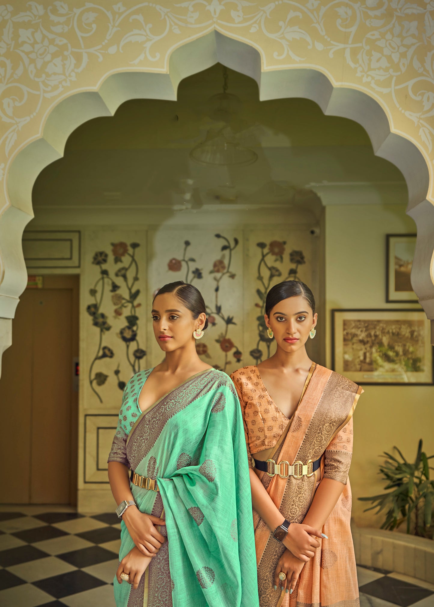 Pastel Orange Woven Linen Silk Saree