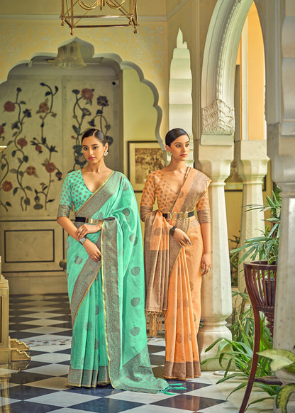 Pastel Orange Woven Linen Silk Saree