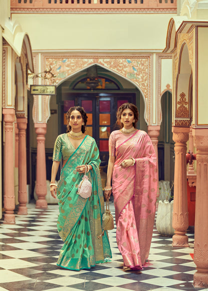 Blush Pink Woven Banarasi Saree for Weddings