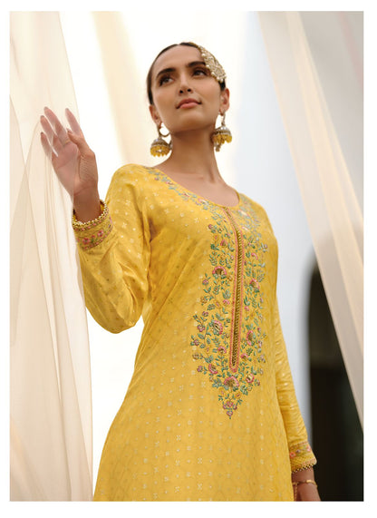 Nooraniyat Yellow Designer Embroidered Suit with Pants and Dupatta