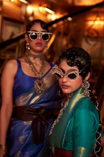 Firozi Green Designer Kanjivaram Saree With Copper Zari Pallu