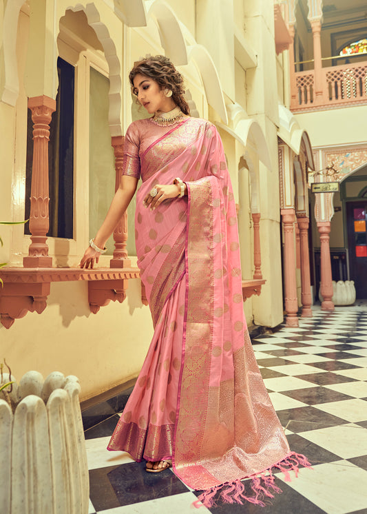 Blush Pink Woven Banarasi Saree for Weddings