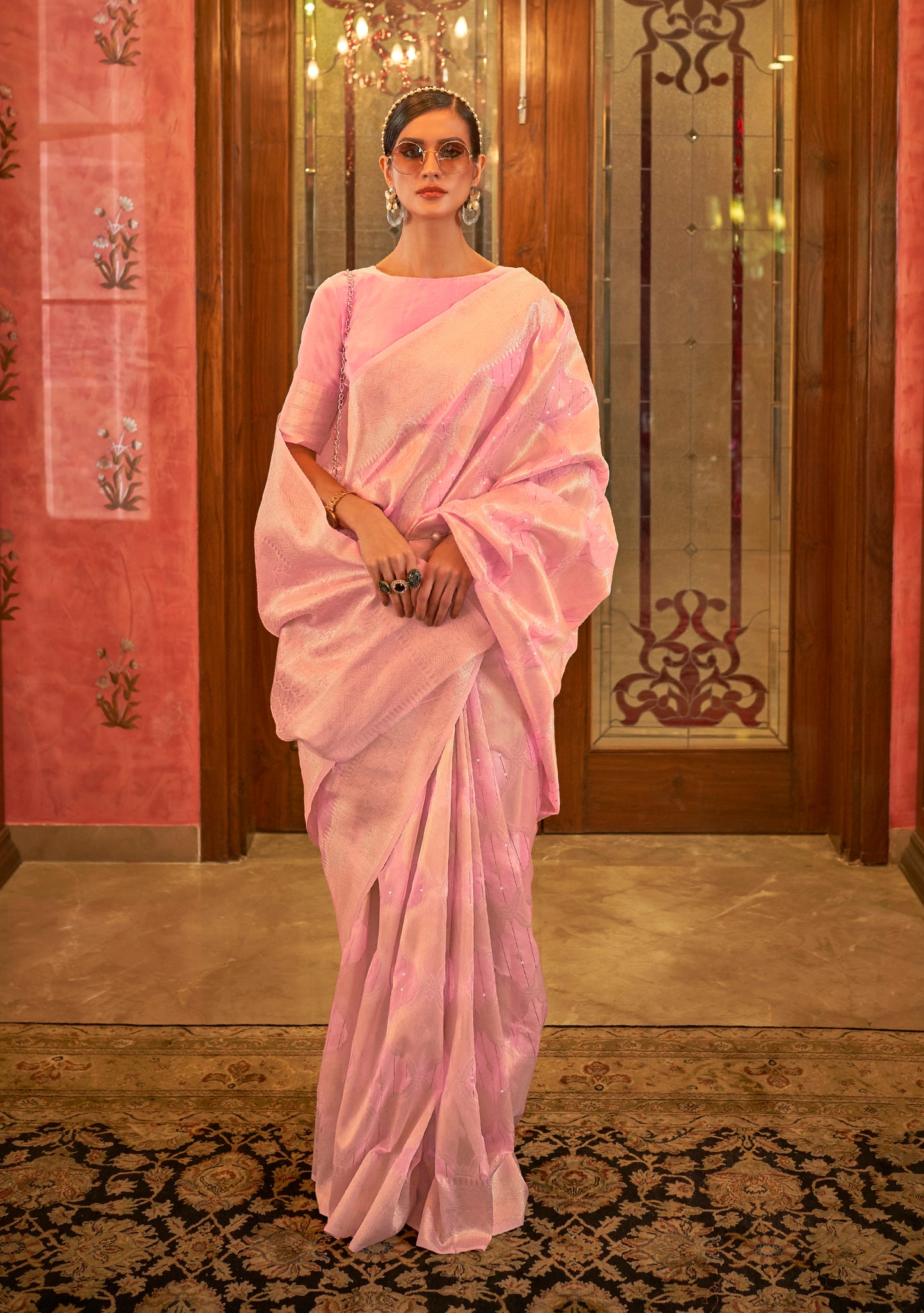 Carnation Pink Soft Banarasi Zari Woven Designer Saree