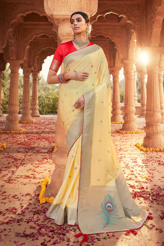 Saffron Yellow Designer Paithani Saree with Unique Pallu