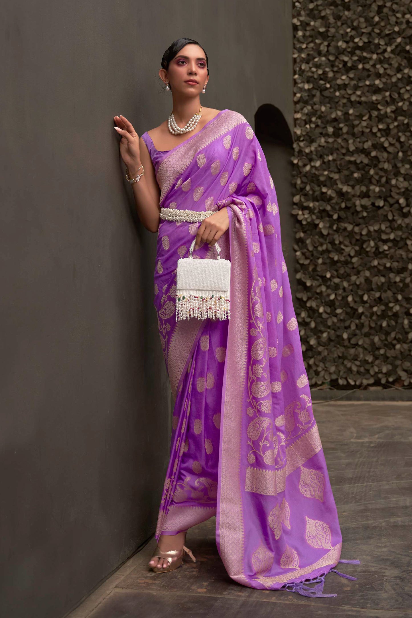 Lavender Banarasi Zari Woven Saree with Grand Pallu