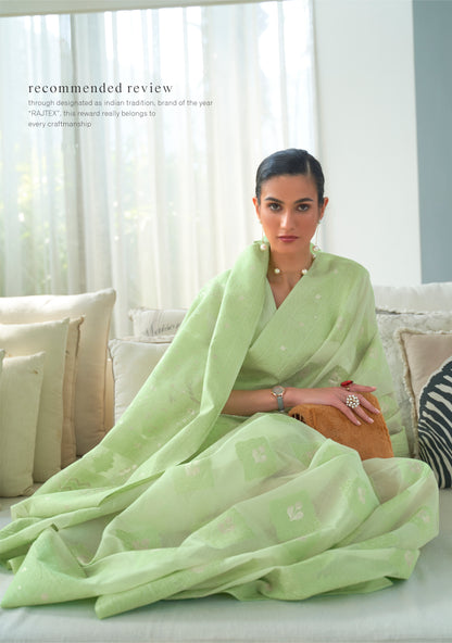 Light Mint Pure Modal Silk Woven Lucknowi Saree