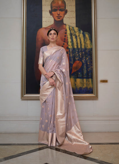 Nudish Purple Woven Banarasi Organza Saree with Zari Pallu