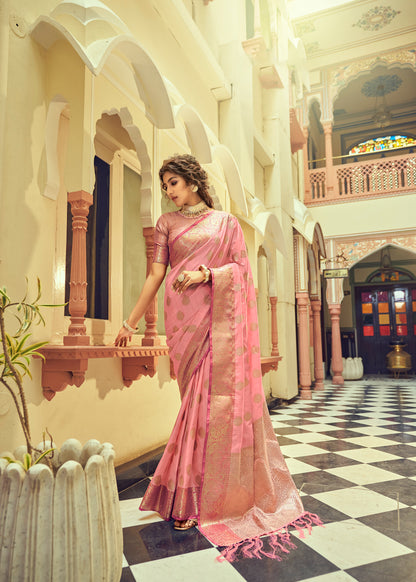 Blush Pink Woven Banarasi Saree for Weddings