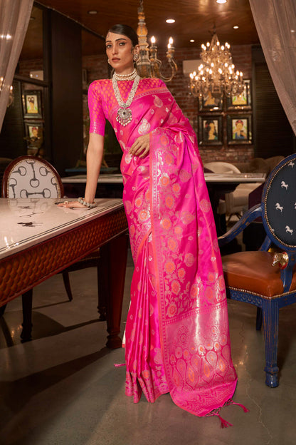 Dark Pink Kanjivaram Style Zari Woven Designer Silk Saree