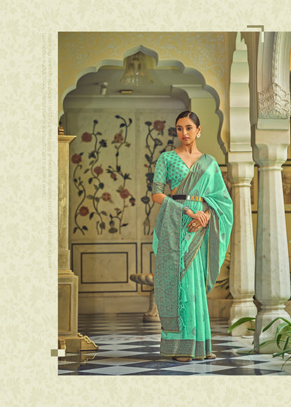 Mint Green Woven Linen Silk Saree