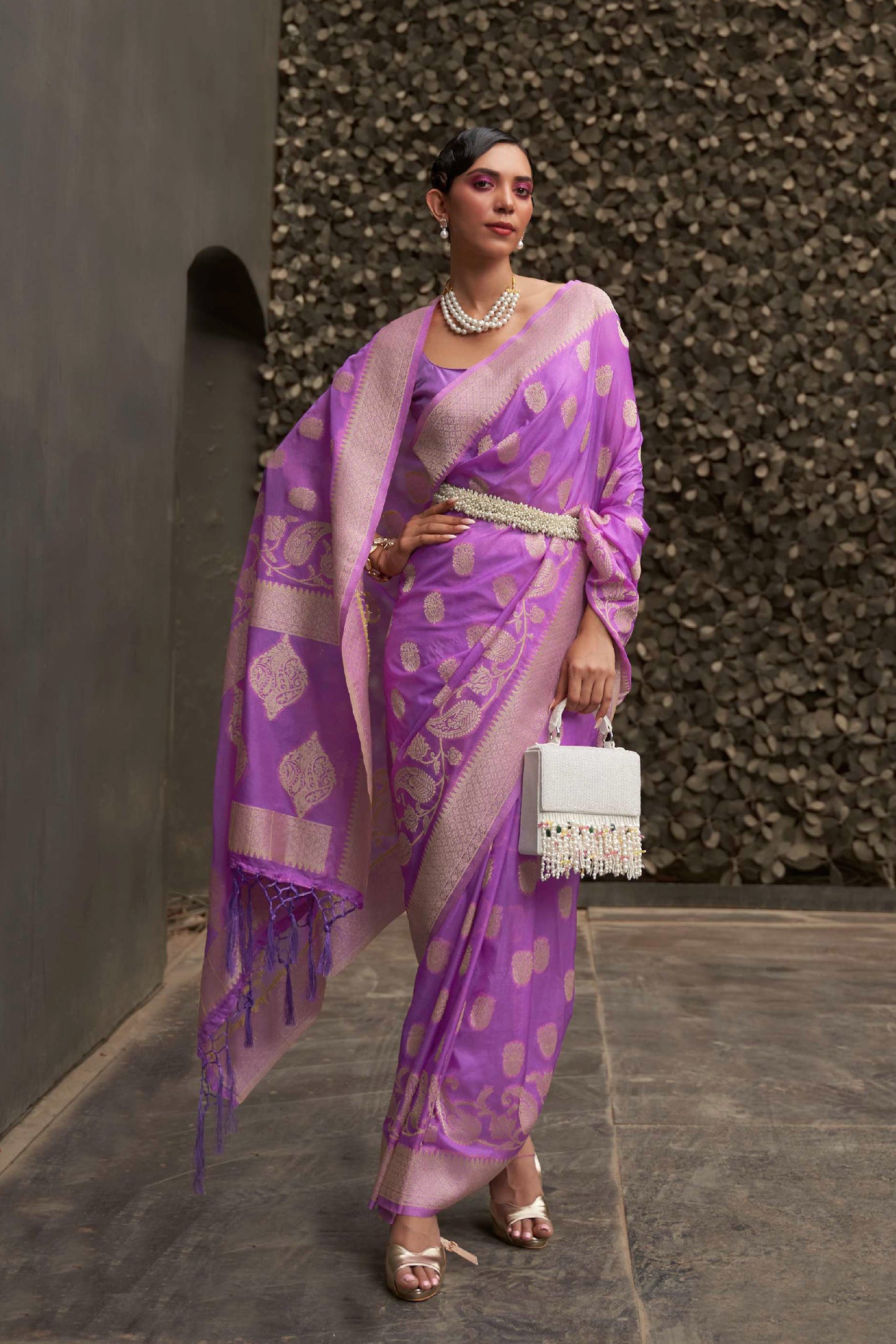 Lavender Banarasi Zari Woven Saree with Grand Pallu