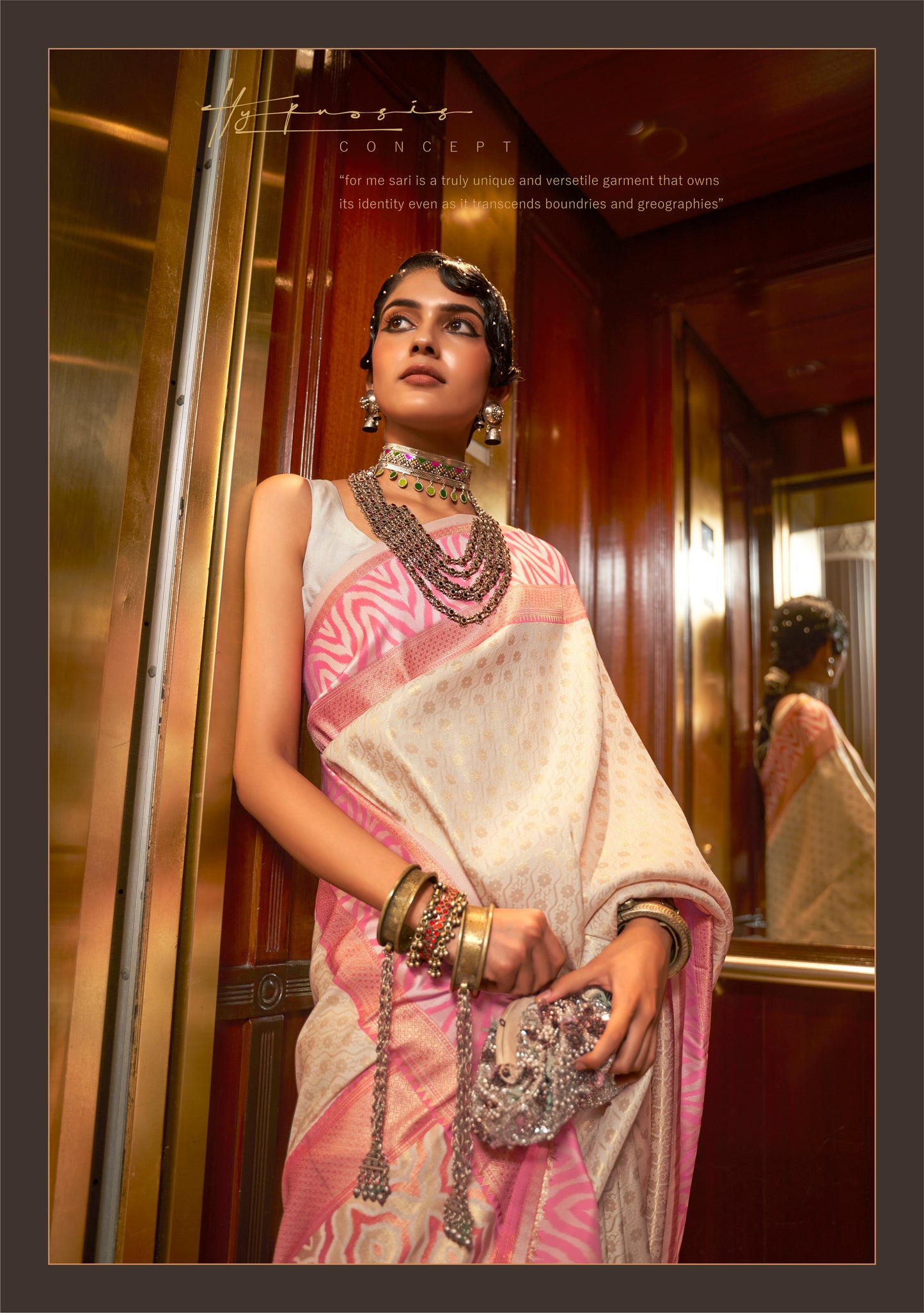 Golden White Banarasi Silk Saree with Designer Blouse for Women