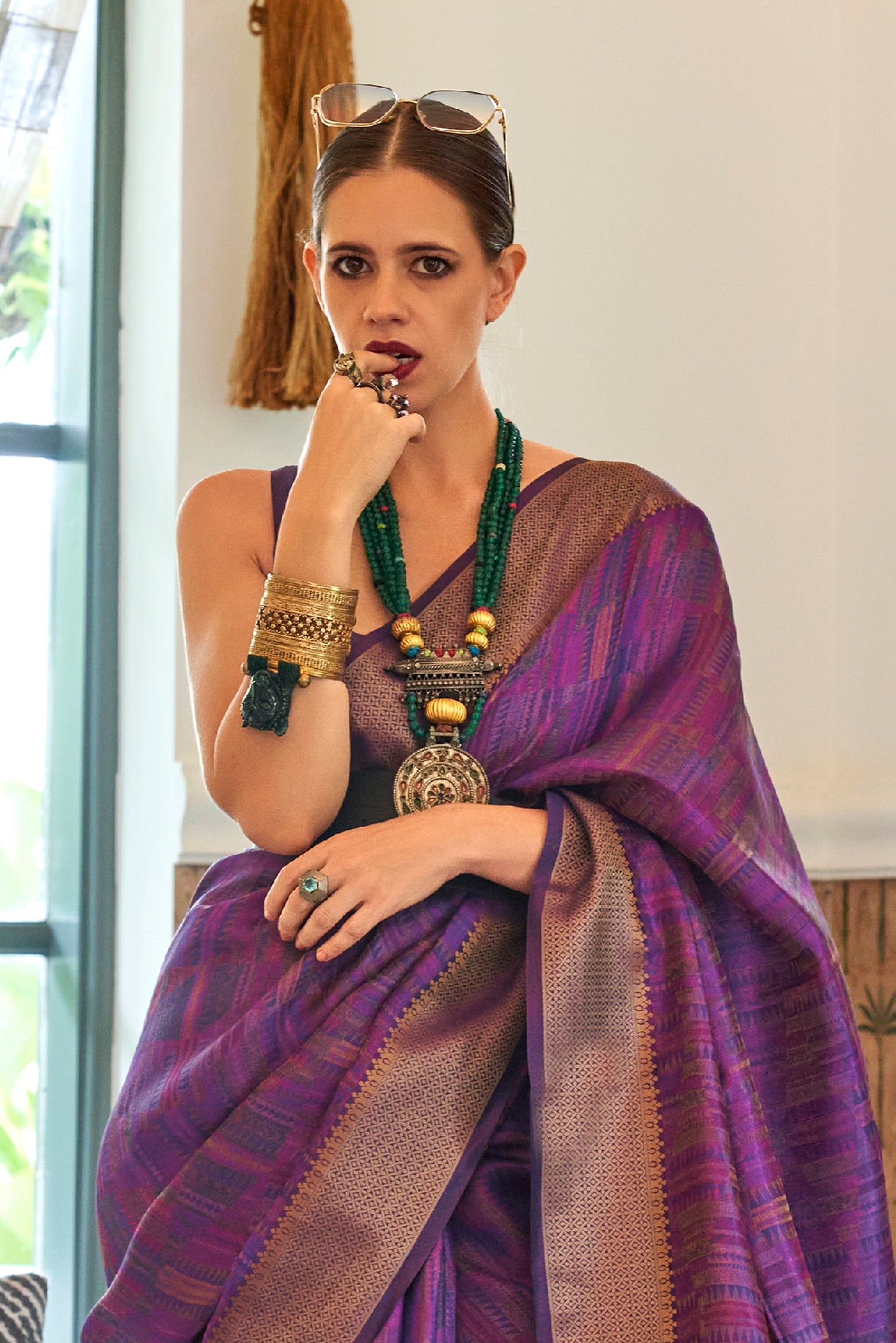 Dark Purple Tussar Woven Designer Silk Saree for Weddings