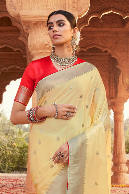 Saffron Yellow Designer Paithani Saree with Unique Pallu