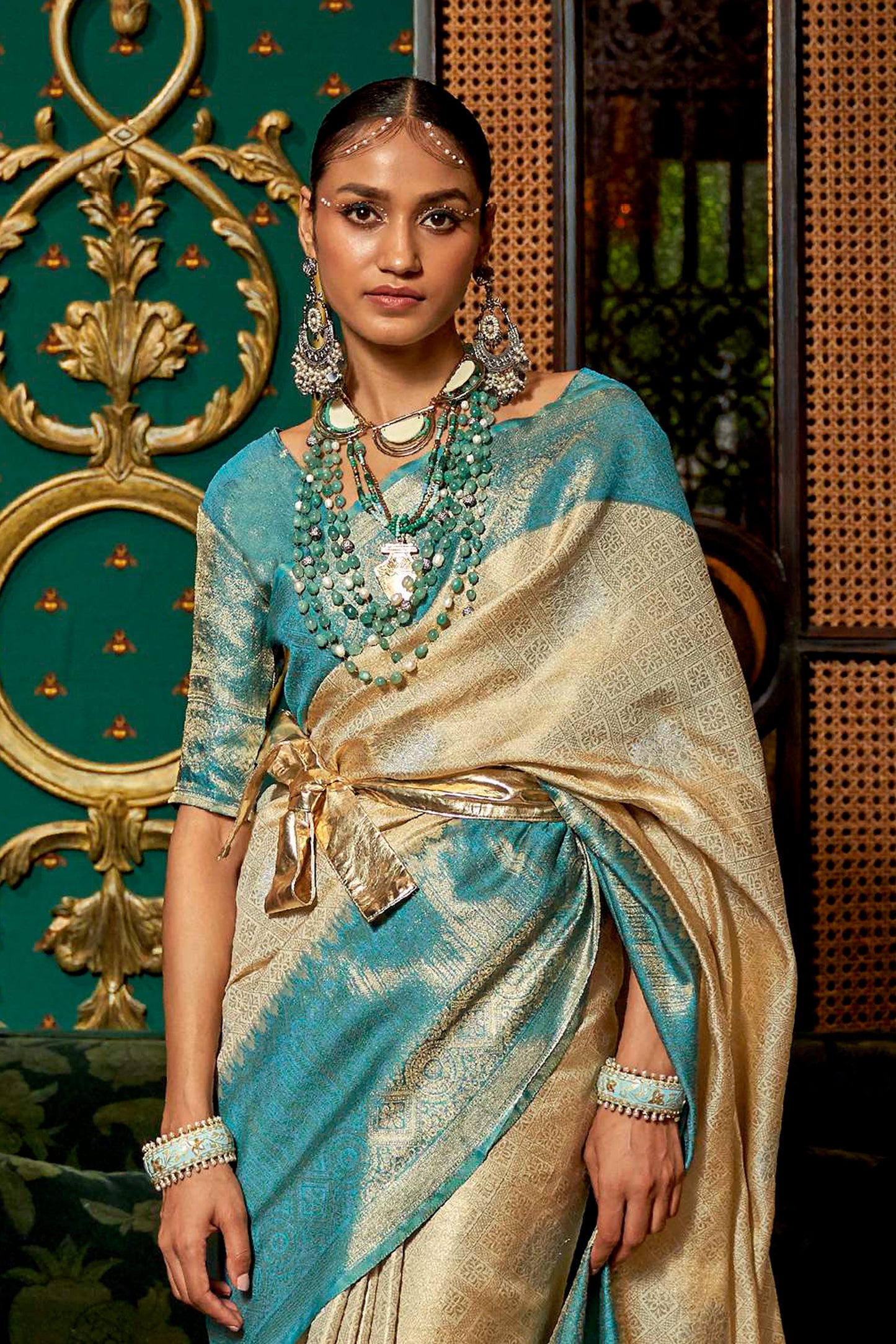 Ivory Blue Soft Zari Woven Kanjivaram Saree for Weddings and Festivals