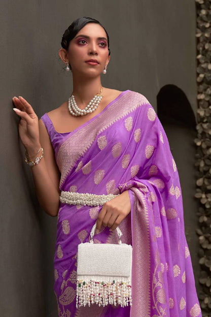 Lavender Banarasi Zari Woven Saree with Grand Pallu