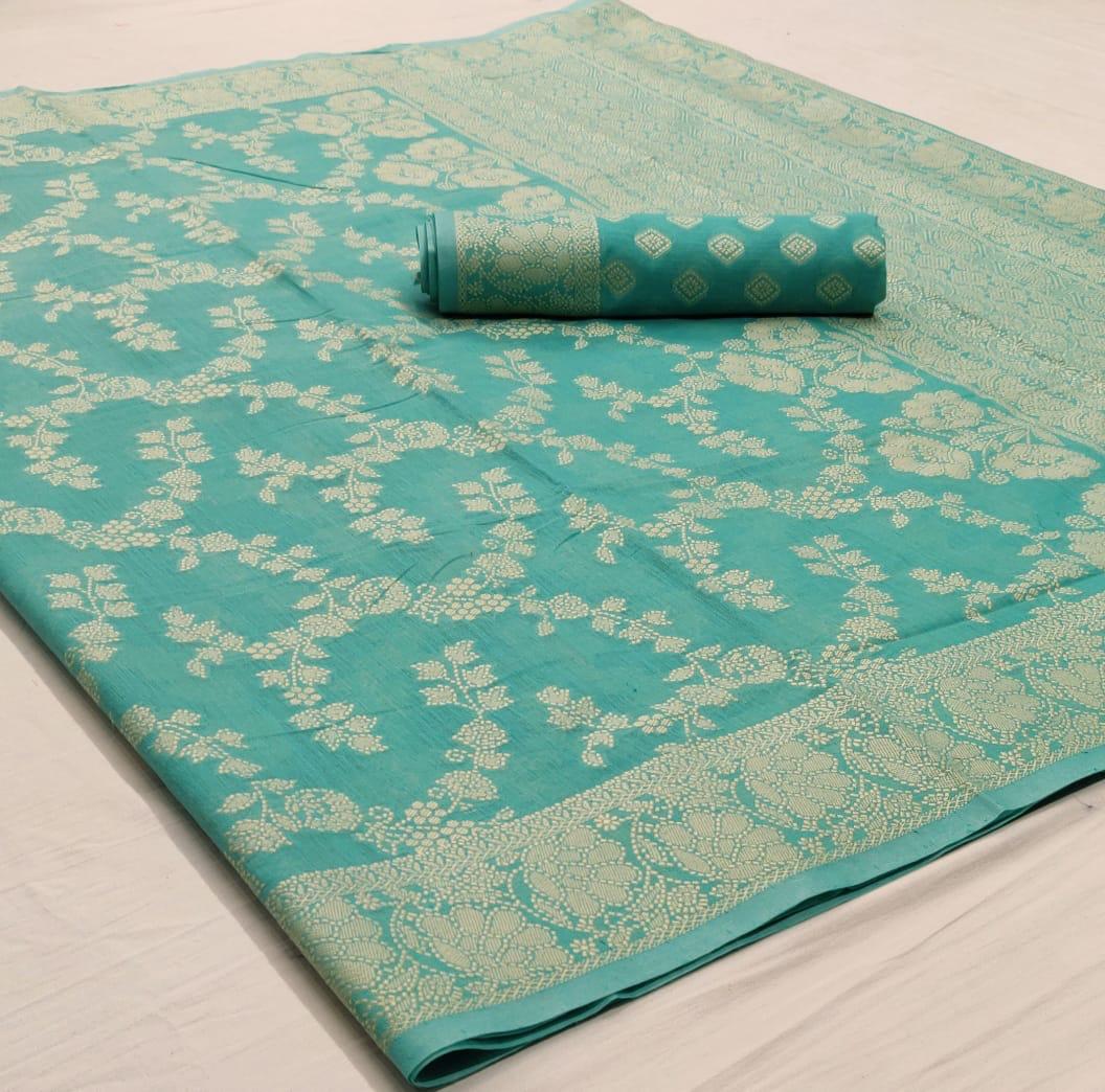 Turkish Green Woven Chikankari Saree with Intricate Design