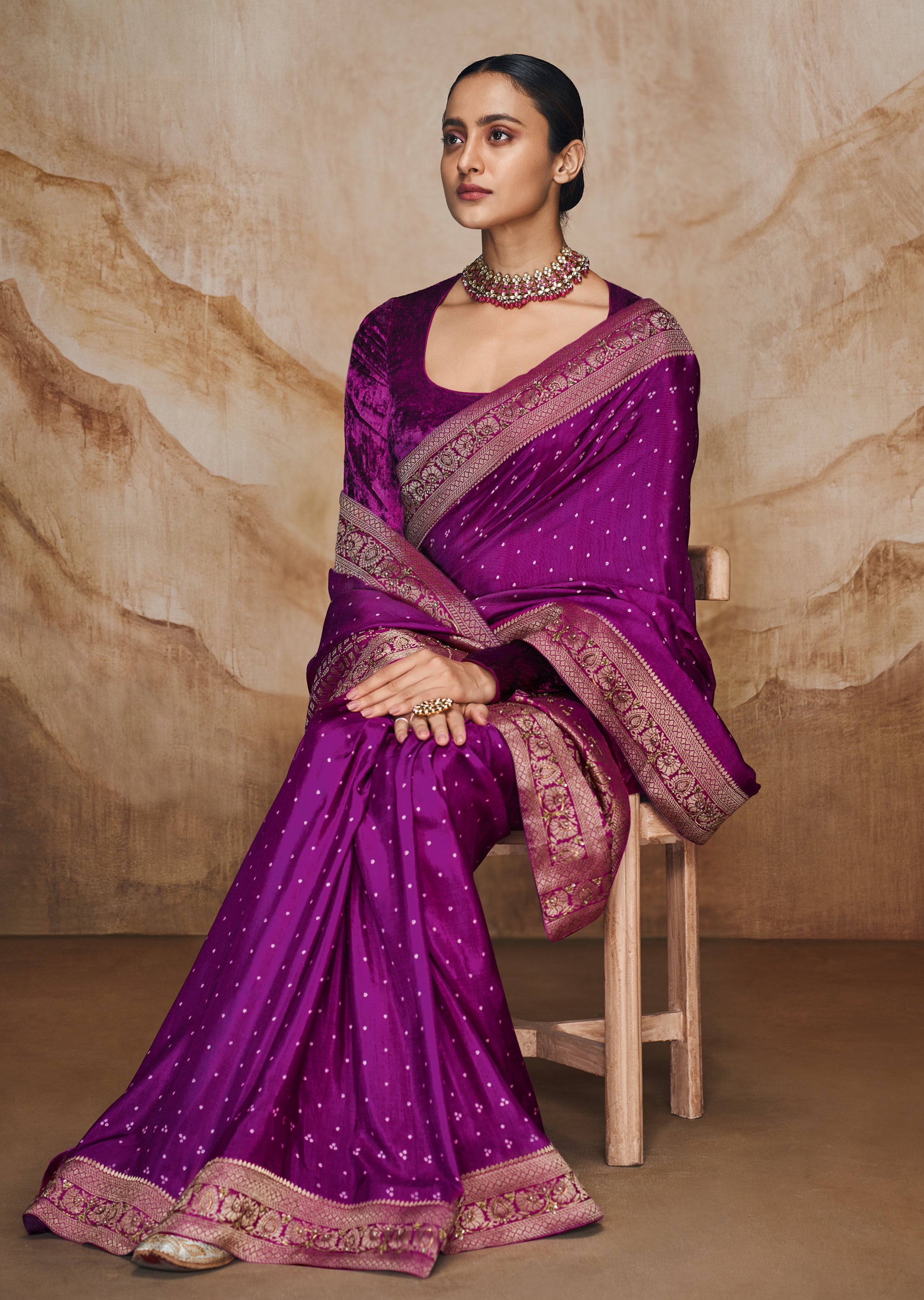 Purple Gaji Silk Bandhani Saree