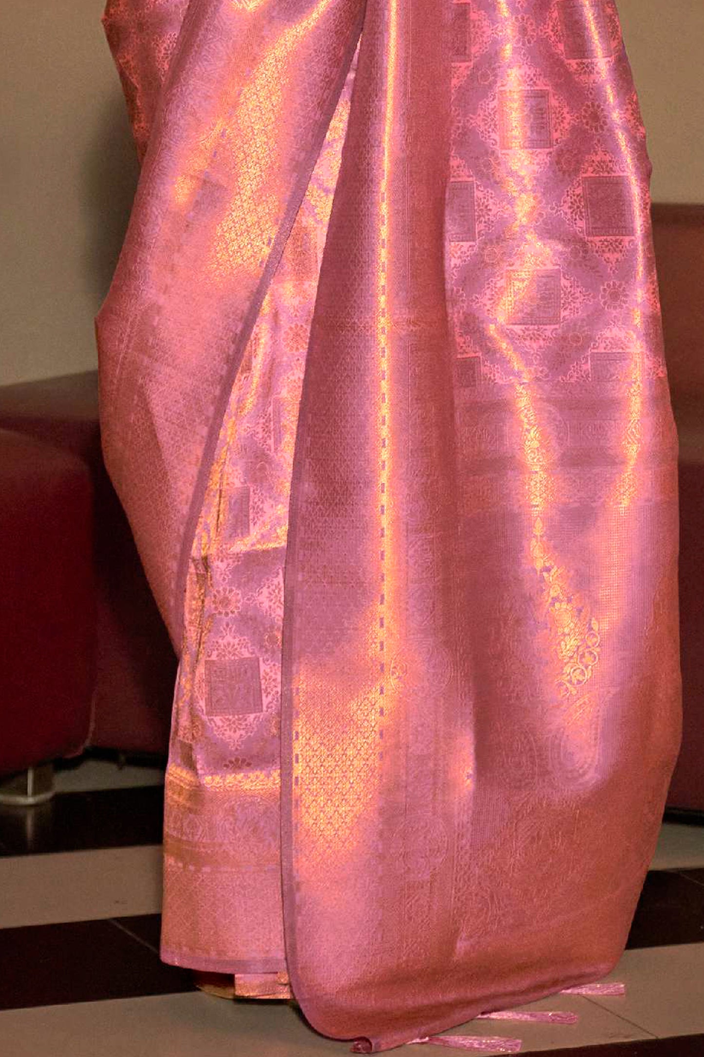 French Pink Zari Woven Kanjivaram Silk Saree