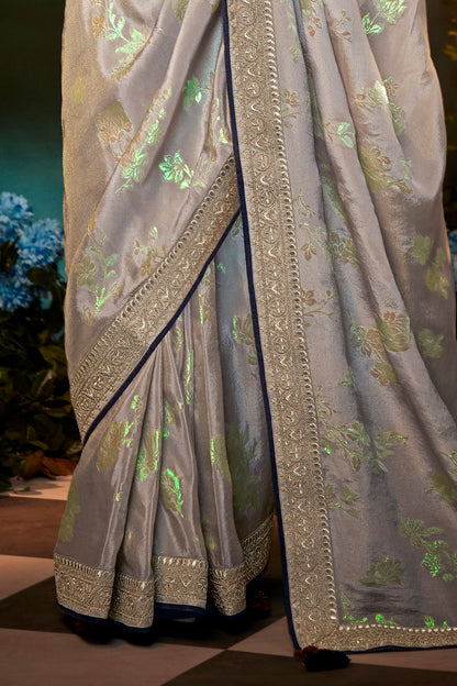 Silver Feather Light Organza Saree with Designer Blouse