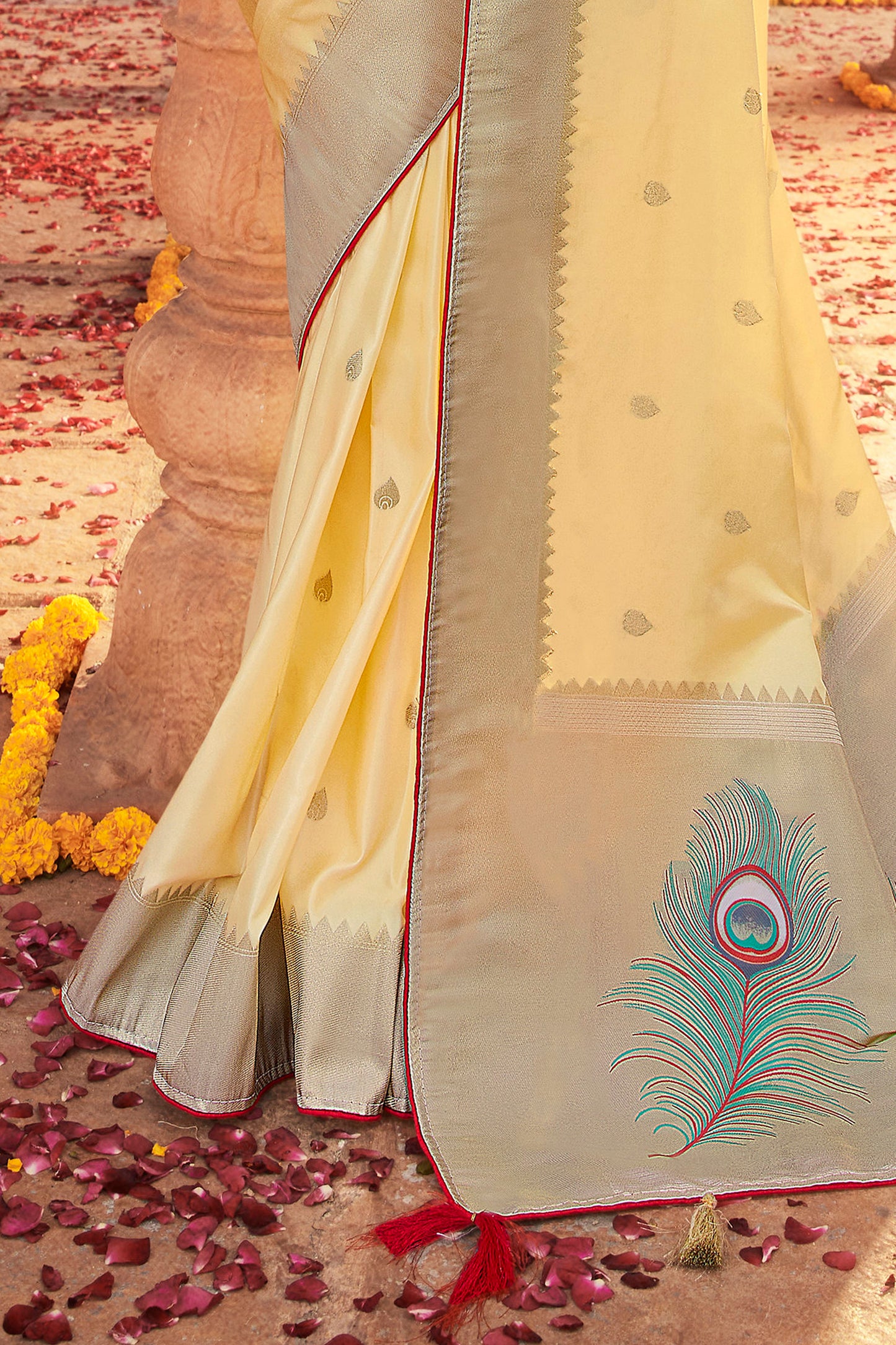 Saffron Yellow Designer Paithani Saree with Unique Pallu