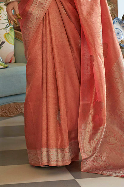 Apricot Orange  Soft Kanjivaram Silk Saree with Blouse