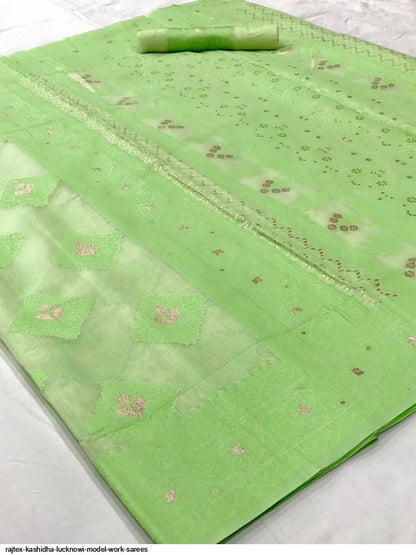 Light Mint Pure Modal Silk Woven Lucknowi Saree