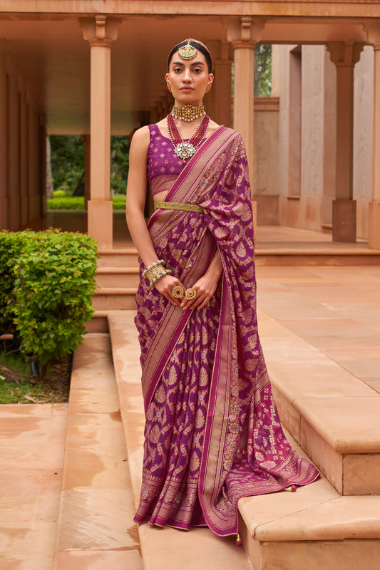 Dark Magenta Floral Broad Design Border Soft Silk Saree