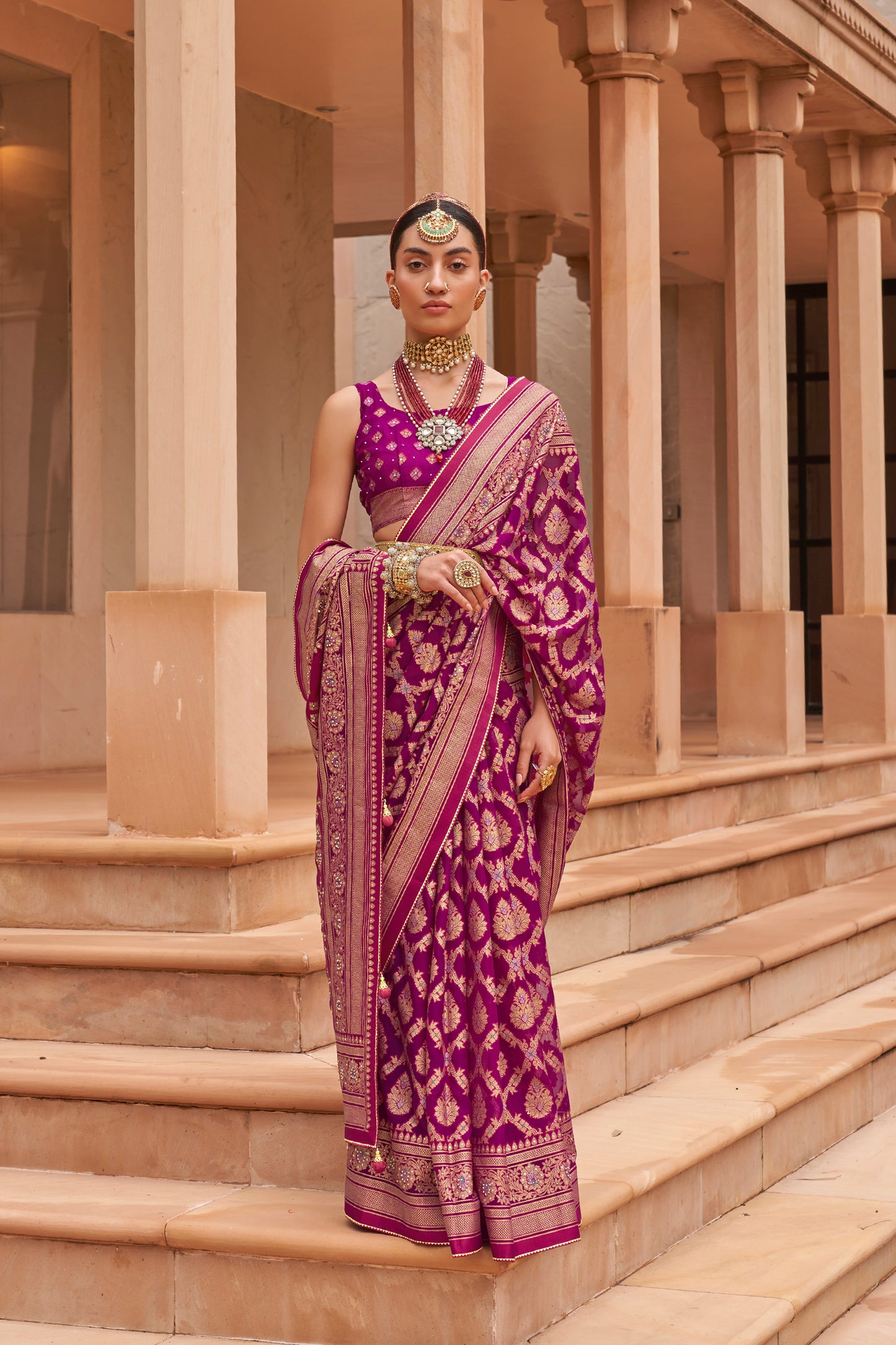 Dark Magenta Floral Broad Design Border Soft Silk Saree