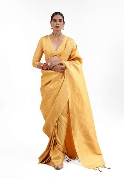 Pinnapple Yellow  Zari Woven Soft Kanjivaram Silk Saree