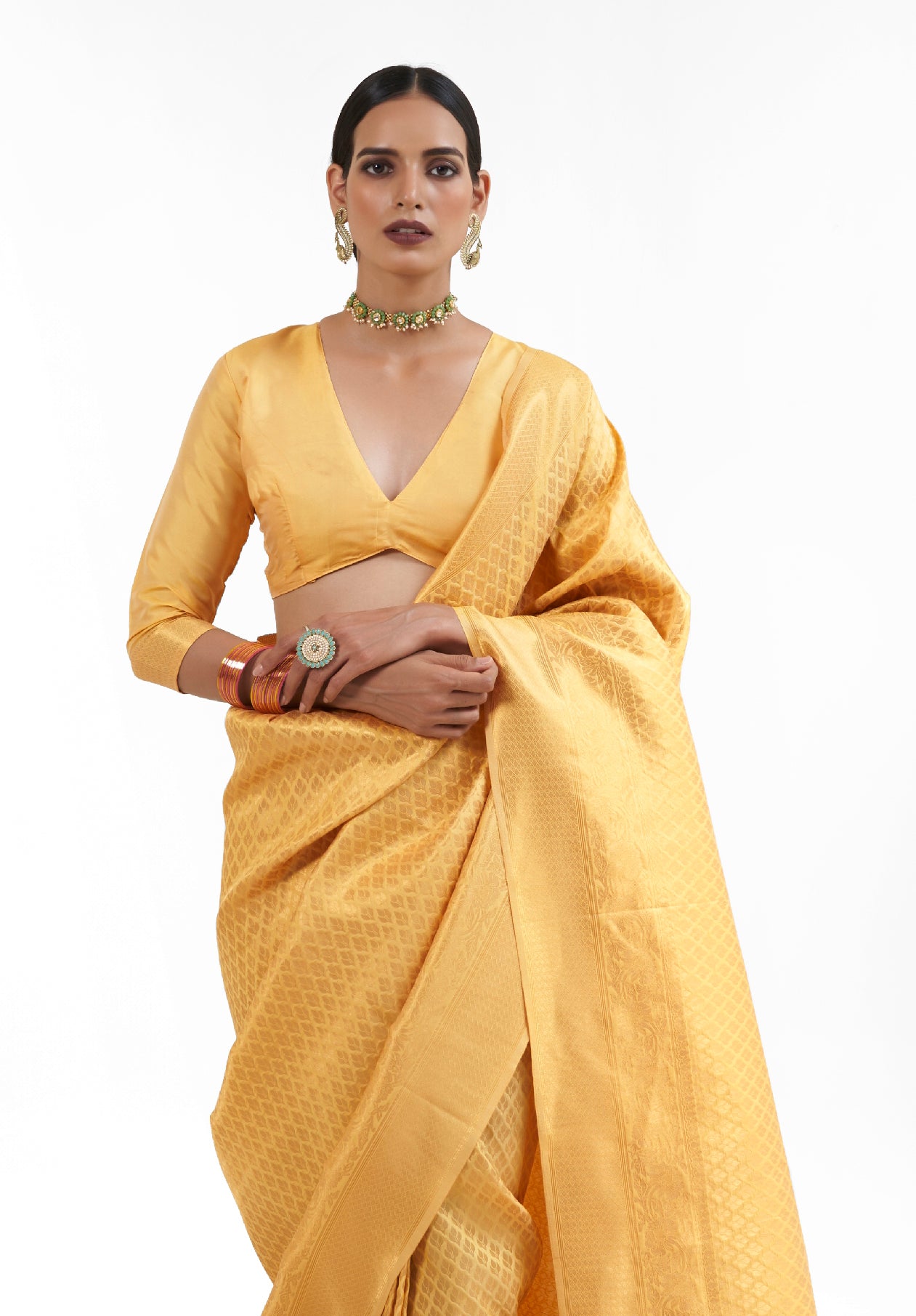 Pinnapple Yellow  Zari Woven Soft Kanjivaram Silk Saree