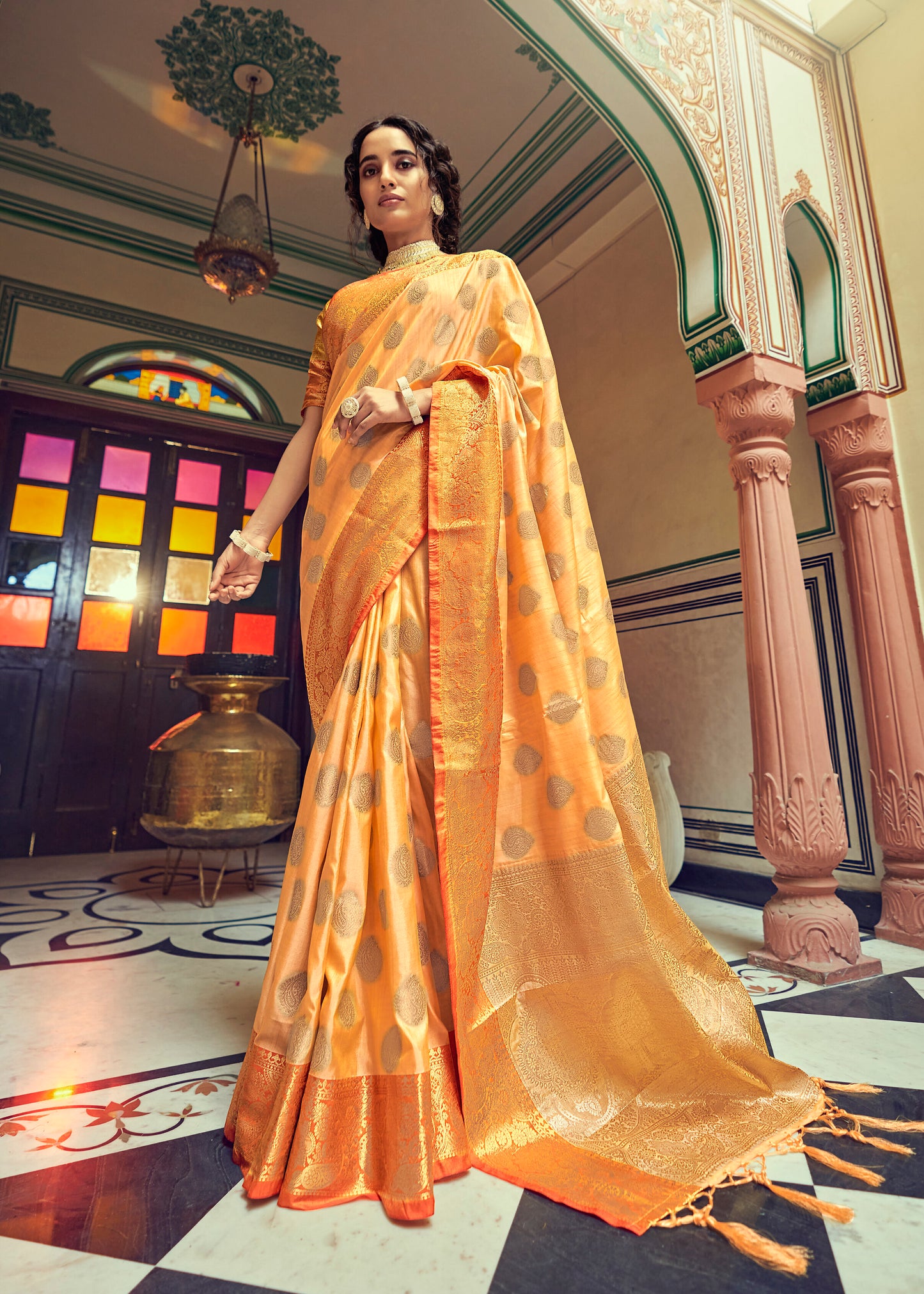 Cider Orange Woven Banarasi Saree for Weddings