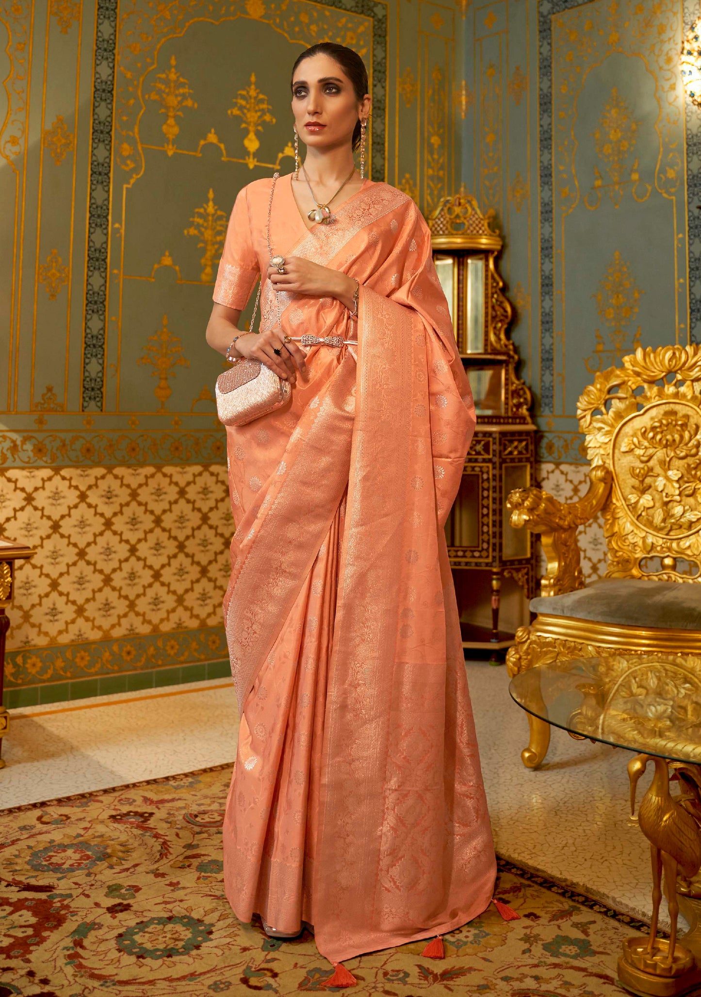 Cider Orange Banarasi Zari Woven Designer Saree for Weddings