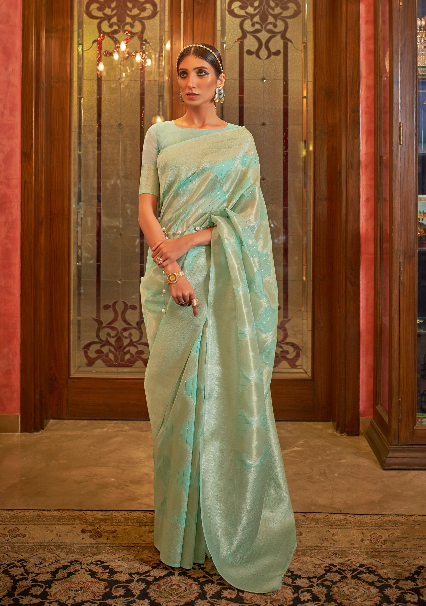 Light Aqua Soft Banarasi Zari Woven Designer Saree